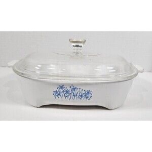 Corning Sears BLUE DAISY Microwave Browning Dish 8"x 8"x2" 8467310 w/Lid